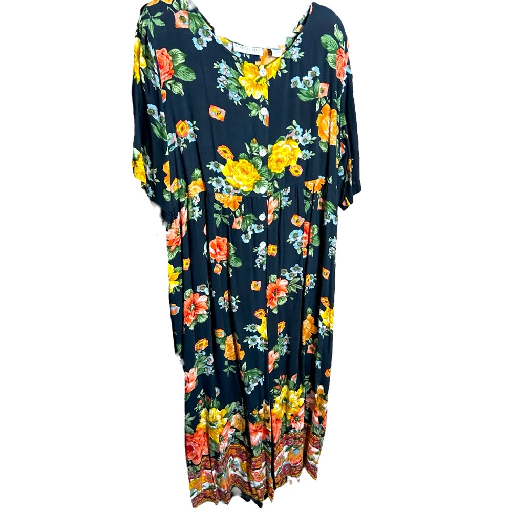 Brownstone Studio Vintage Black Floral Button Front Jumpsuit w/ Pockets Size 2X